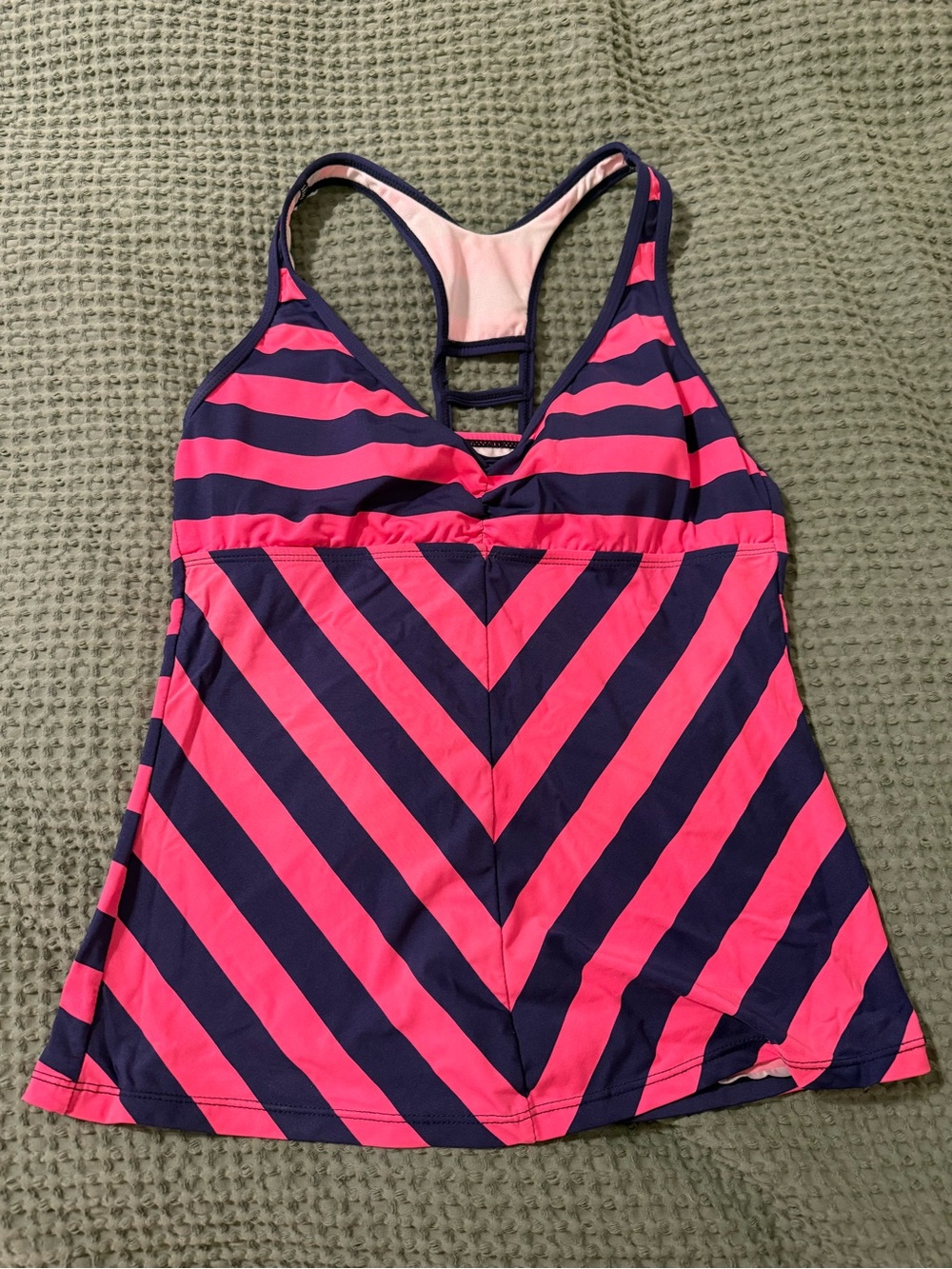 Women's Pink & Navy Striped Tankini Swim Top